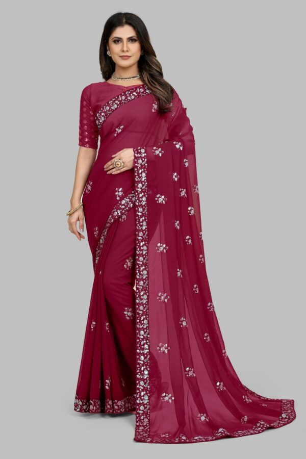 Work Border Pink Saree For Wedding