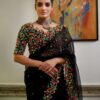 Designer Work Georgette Black Saree