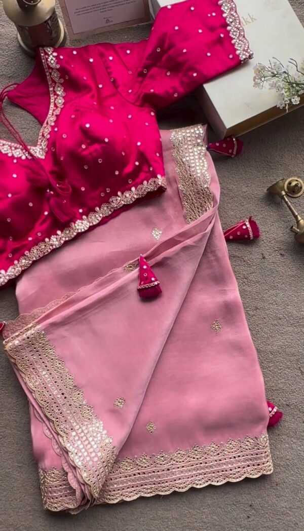 Bollywood Wedding Work Pink Saree