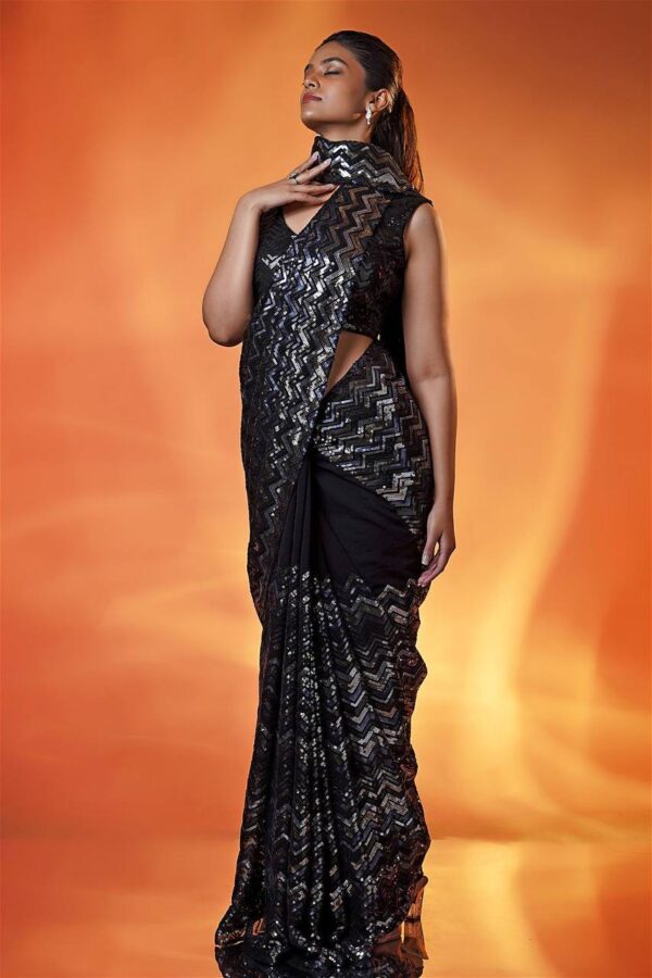 Bollywood Sequence Black Saree Blouse