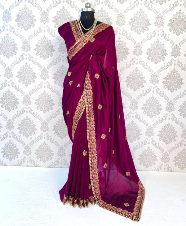 Wedding Embroidery Purple Saree