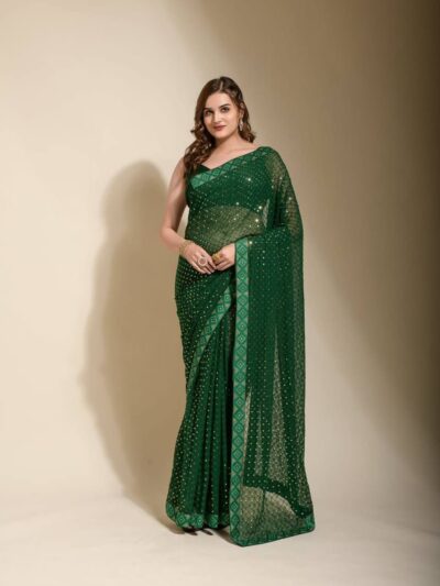 Sequence Work Green Saree Pakistani