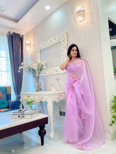 Bollywood Work Organza Purple Saree