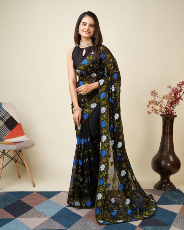 Fancy Designer Work Black Saree