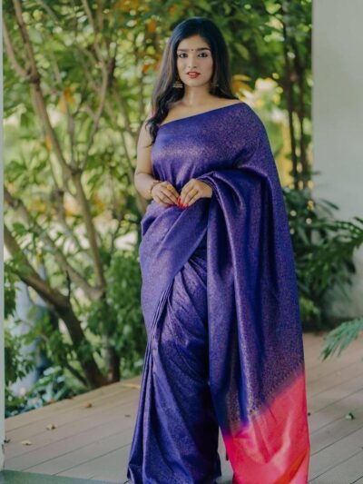 Women's Wedding Silk Blue Saree