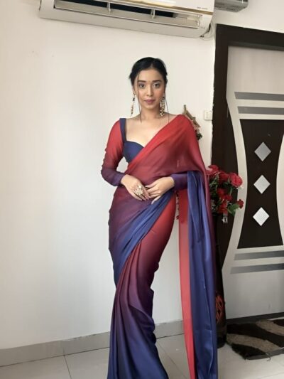 Pre Pleated Women Wear Blue Saree