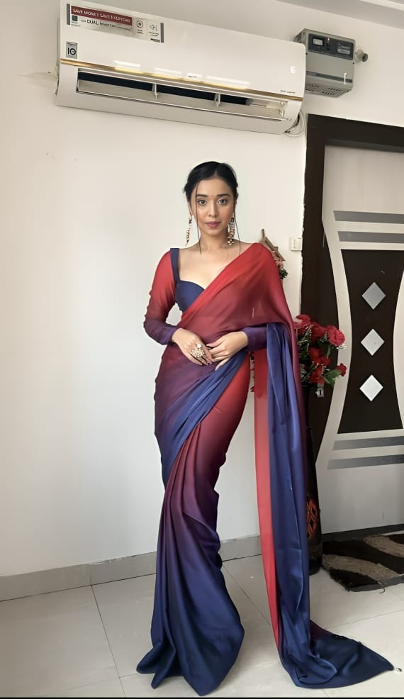 Pre Pleated Women Wear Blue Saree