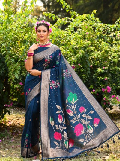 Banarasi Blue Saree with Designer Pallu