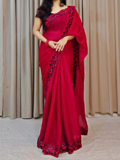 Designer Work Border Pink Saree