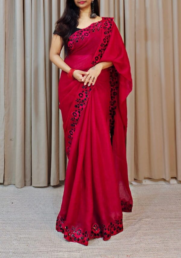 Designer Work Border Pink Saree