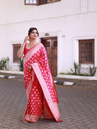 Jacquard Wedding Pink Saree UK