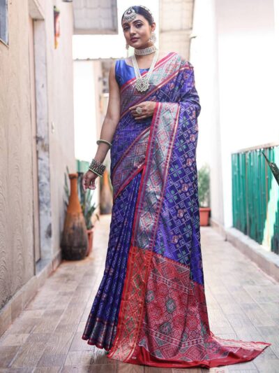 Traditional Patola Deign Silk Blue Saree