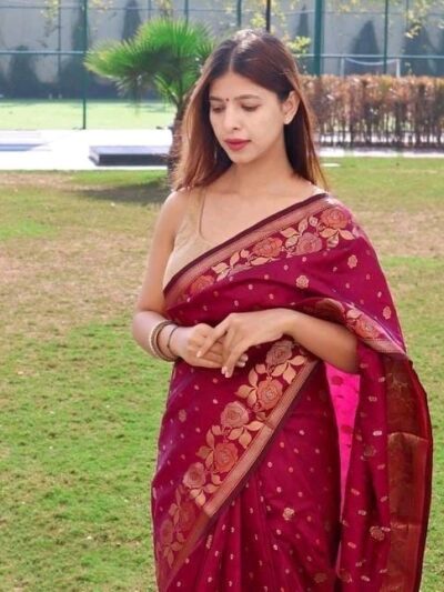 Designer Wedding Silk Marron Saree