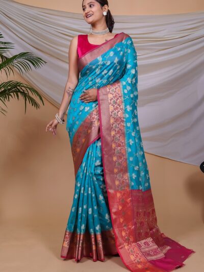 Women's Festival Wear Sky Blue Saree