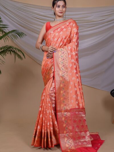 Silk Orange Saree Designer Border