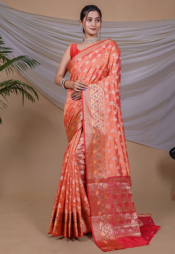 Silk Orange Saree Designer Border