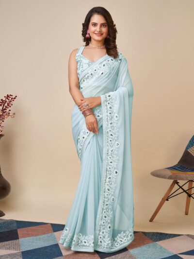 Wedding Women's wear Sky Blue Saree