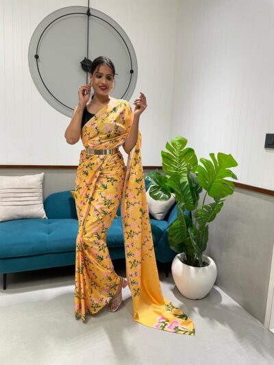 Floral Reay to Wear Yellow Saree