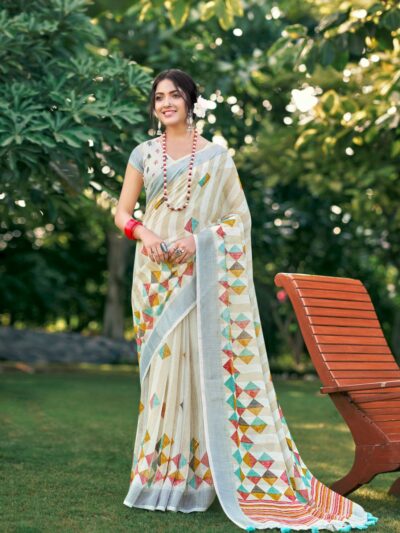 Stylish Women's Wear Linen White Saree