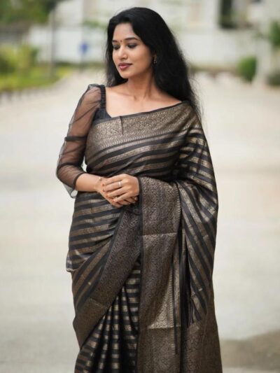 Stylish Women Formal Silk Black Saree