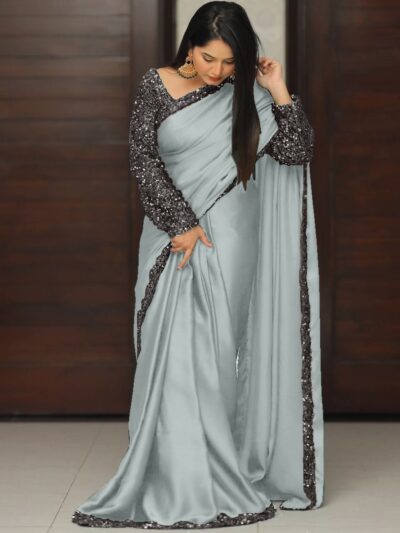 Grey Party Ready To Wear Saree