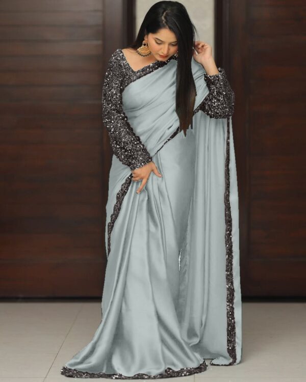 Grey Party Ready To Wear Saree