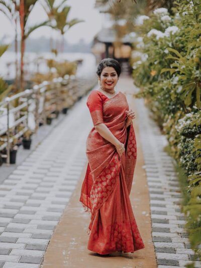 Jacquard Wedding Silk Red Saree