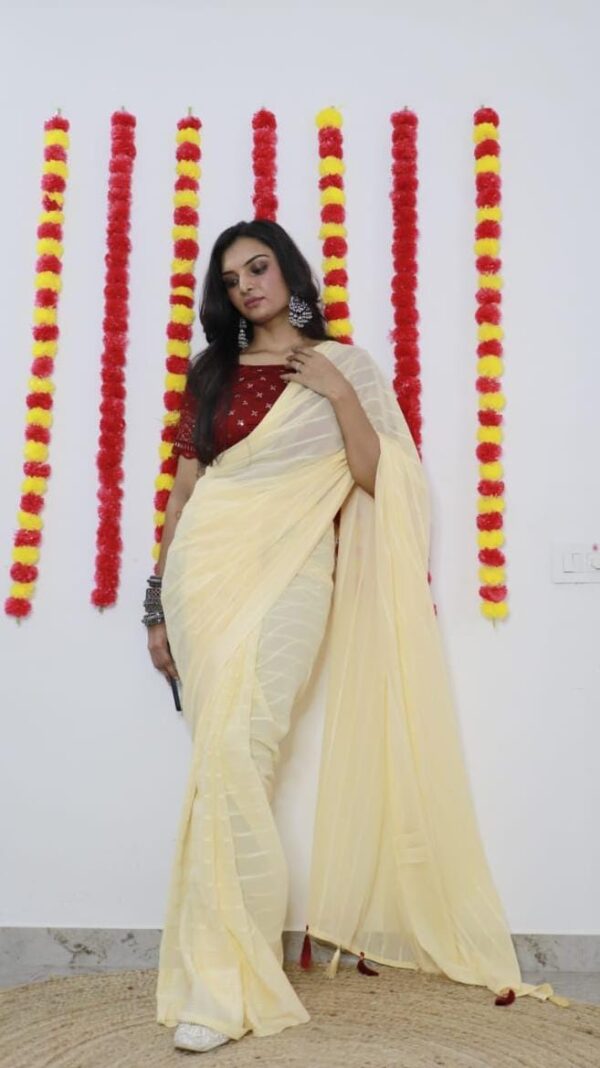 Wedding Cream Ready To Wear Saree