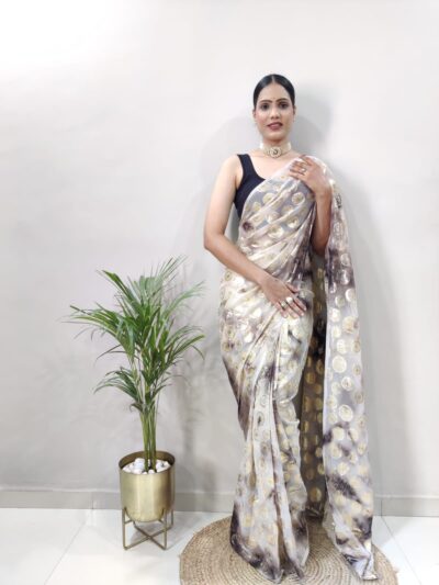 Stylish Reay to Wear White Saree