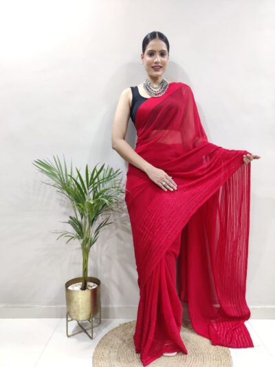 Red Party One Minute to wear Saree