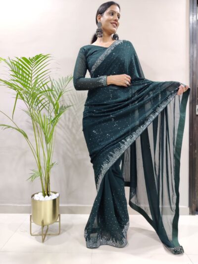 Green Stylish Ready to wear SareeGreen Stylish Ready to wear Saree