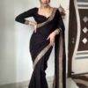 Fancy Velvet Black Ready to Wear Saree