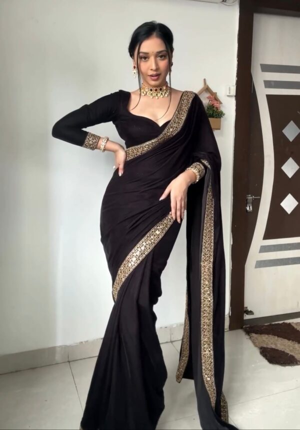 Fancy Velvet Black Ready to Wear Saree