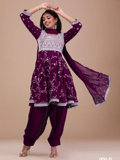 Fancy Work Purple Pakistani Salwar Suits