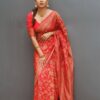 Women's Silk Red Saree For Wedding