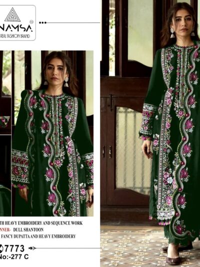 Traditional Work Green Pakistani Dress