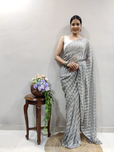 Georgette Grey Ready to wear Saree