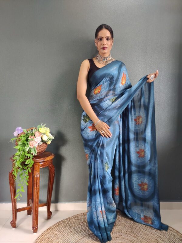 Blue One Minute Ready to wear Saree