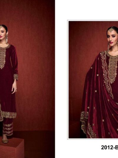 Wedding Velvet Maroon Pakistani Suits