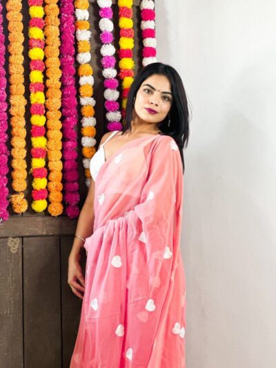 Stylish Festival Georgette Pink Saree