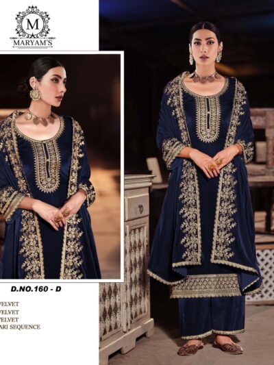 Velvet Semi Stitched Blue Pakistani Suits