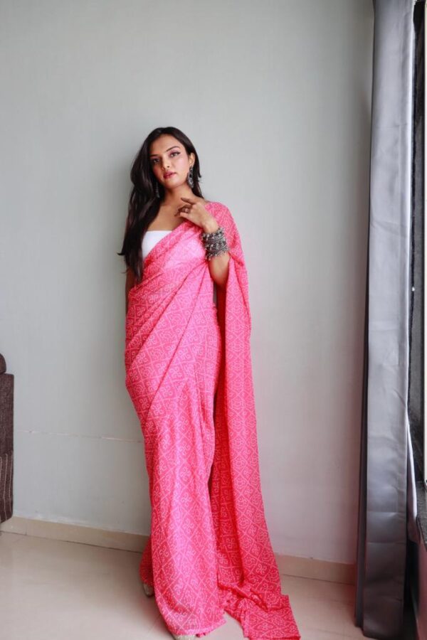 Pink Bandhej Printed Ready to wear Saree