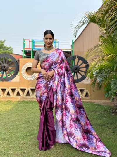 Floral Printed Purple Ready to wear Saree