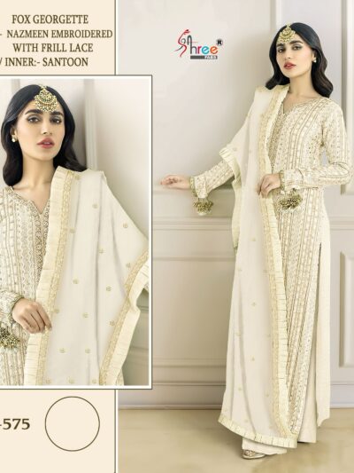 White Embroidery Work Pakistani Suits