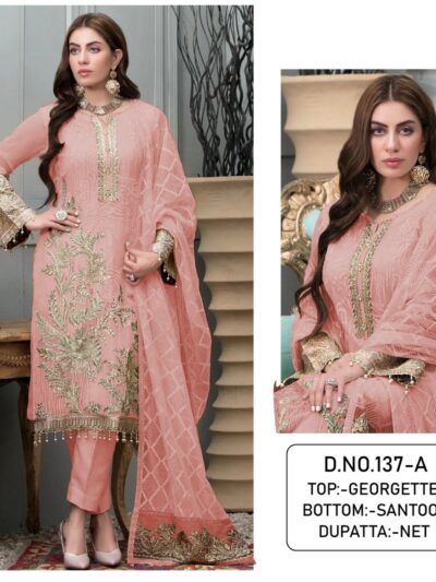 Fancy Pink Semi Stitched Pakistani Dress