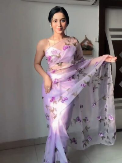 Purple Organza Floral Ready to Wear Saree