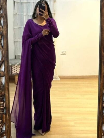 Purple Pre Pleated Ready to Wear Saree