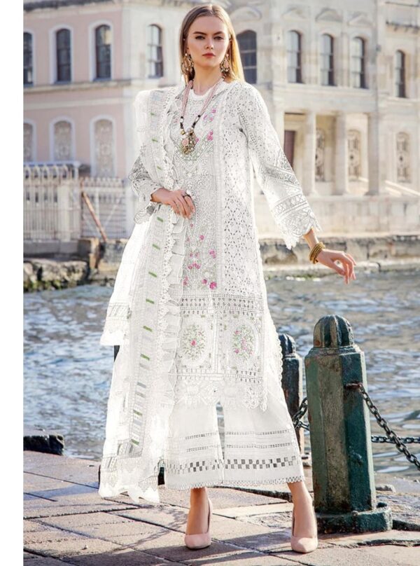 White Designer Work Cotton Pakistani Suits