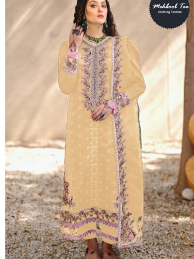 Stylish Party Organza Yellow Pakistani Suits