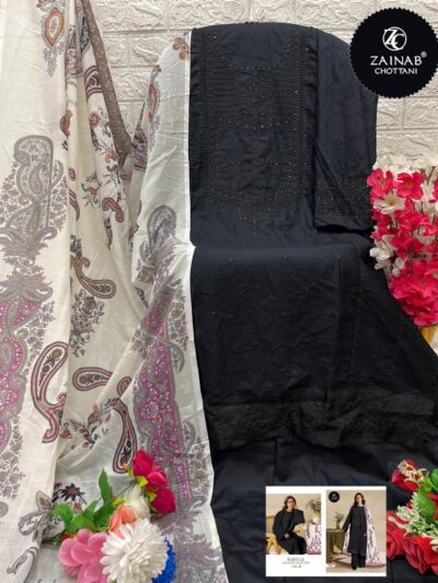 Black Eid Wear Pakistani Dress with Dupatta